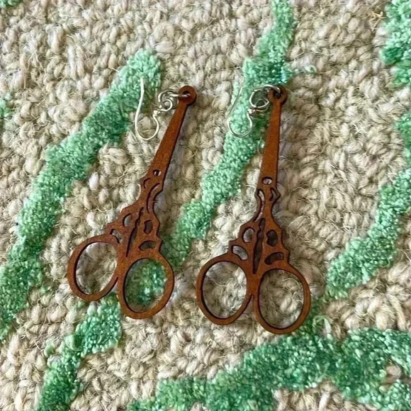 Hand Crafted Jewelry - Hairdresser seamstresses scissor lightweight laser cut dangle earrings
